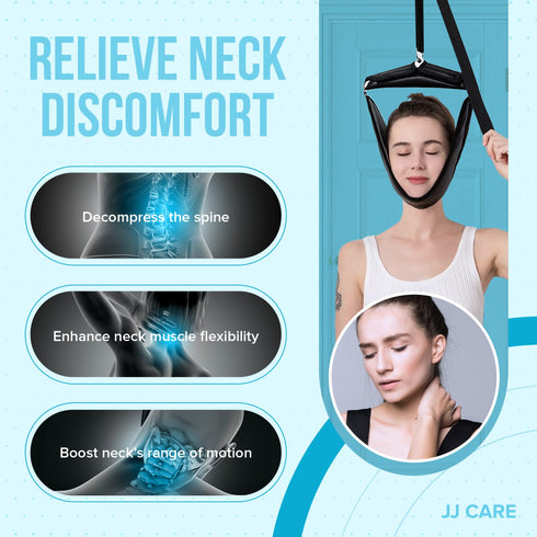 JJ CARE Neck Stretcher - Cervical Traction Device for Chiropractor - Cervical Neck Traction Device Over The Door for Home Use - 6-Piece Set Neck Sling for Home Physical Therapy with Door Stop Sign